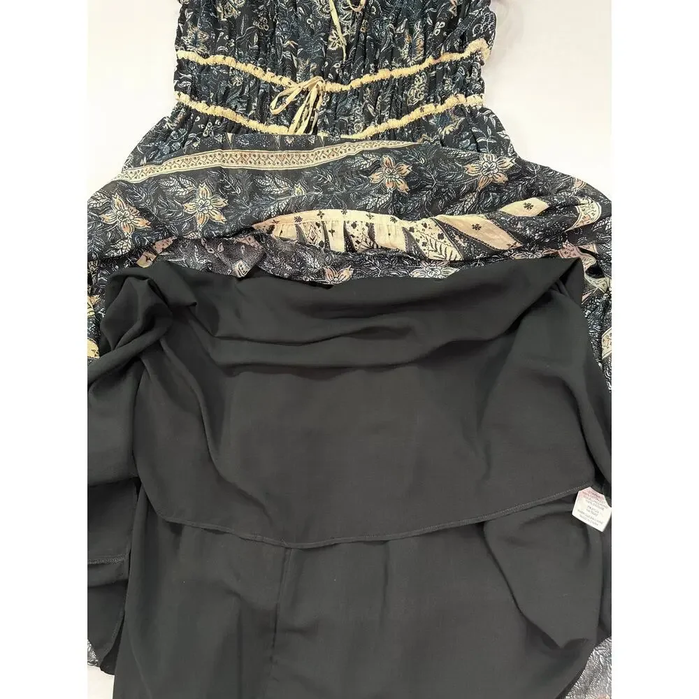 NWT Christian Lacroix Floral Midi Dress Dark Blue Cream Adjustable Straps Size L - Picture 7 of 12